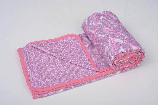 Single & Double Bed 100% Cotton Cambric AC Dohar with Feather Pattern (Pink)