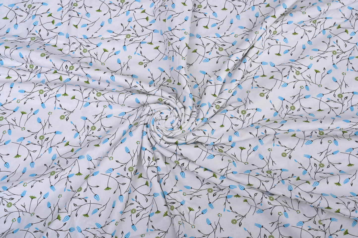 Single & Double Bed 100% 60s Cotton Cambric AC Dohar White Edition (Small Green & Blue Flowers)