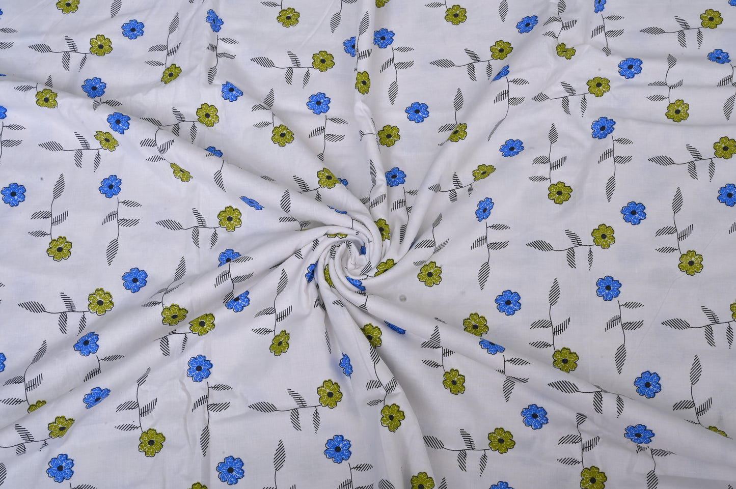 Single & Double Bed 100% 60s Cotton Cambric AC Dohar White Edition (Green & Blue Flower Motifs)