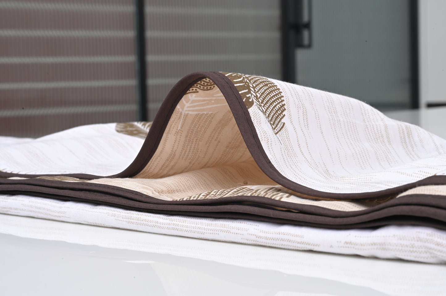 Single & Double Bed 100% Cotton Cambric AC Dohar with Leaf Pattern (Brown)