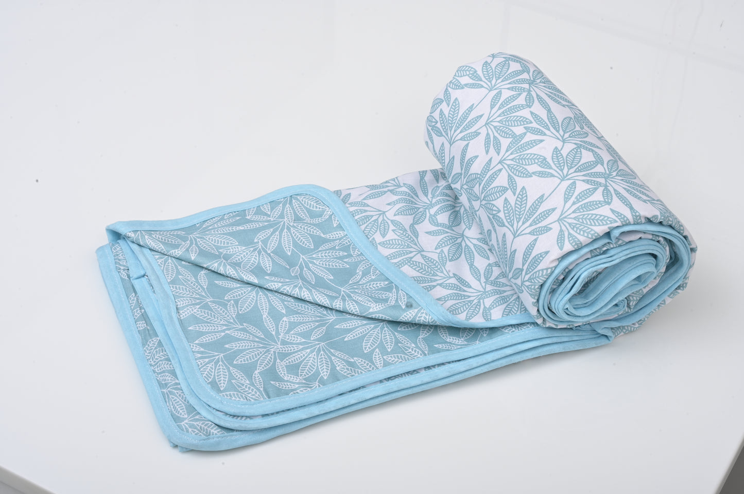 Single & Double Bed 100% Cotton Cambric AC Dohar with Small Leaves Pattern, Blue Color