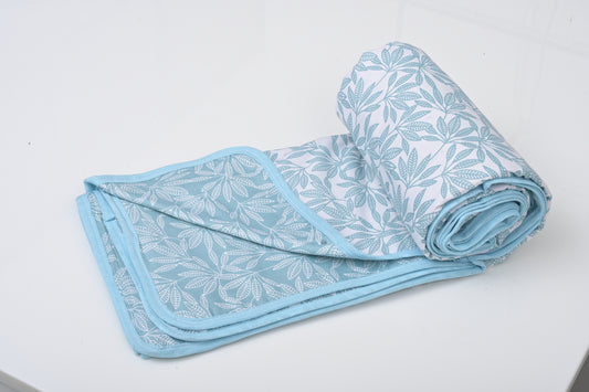 Single & Double Bed 100% Cotton Cambric AC Dohar with Small Leaves Pattern, Blue Color