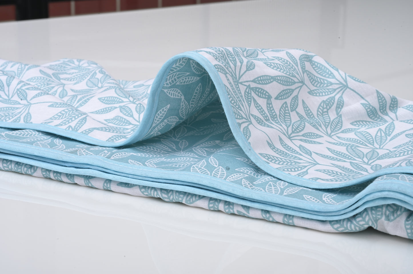Single & Double Bed 100% Cotton Cambric AC Dohar with Small Leaves Pattern, Blue Color