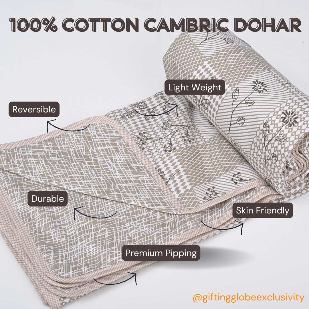 Single & Double Bed 100% Cotton Cambric AC Dohar with Floral Abstract Pattern