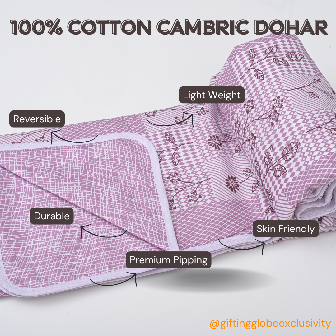 Single & Double Bed 100% Cotton Cambric AC Dohar with Floral Abstract Pattern (Pink)