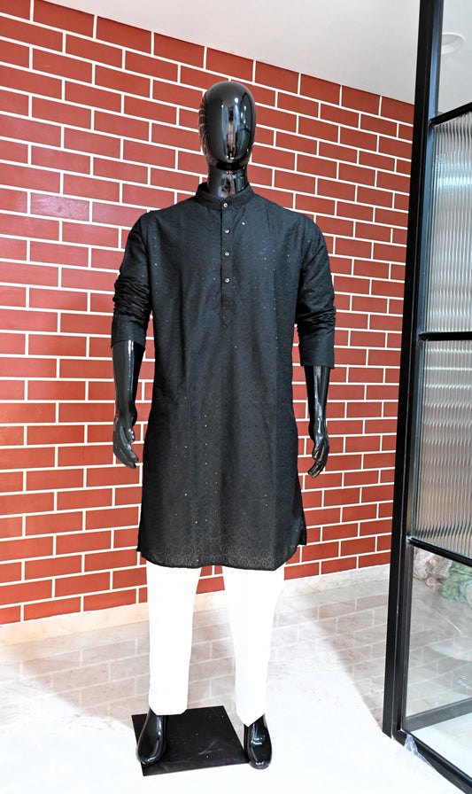 Rajwadi Black Color Men's Sequence Embroidery Kurta