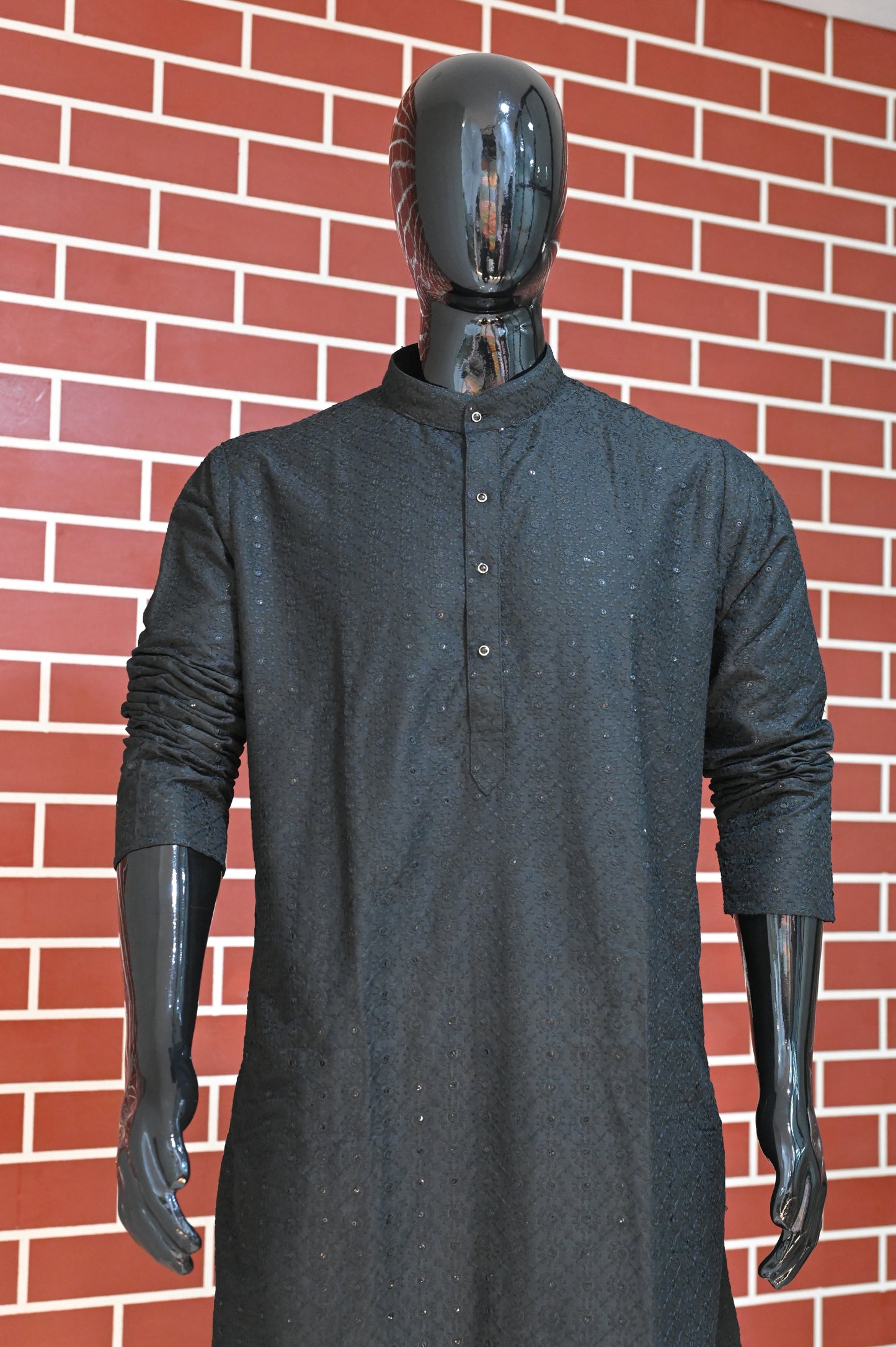 Rajwadi Black Color Men's Sequence Embroidery Kurta