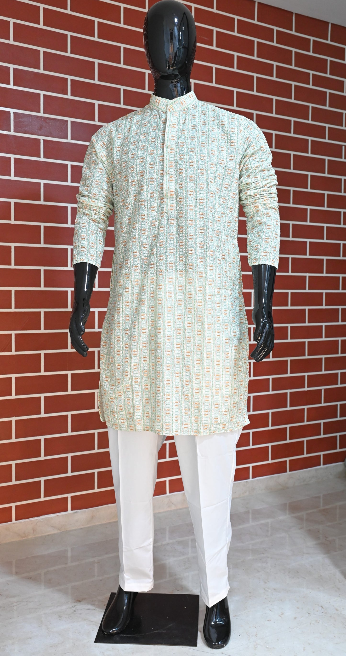 Rajwadi Embroidery Sequence Men's Kurta Pastel Collection 2#