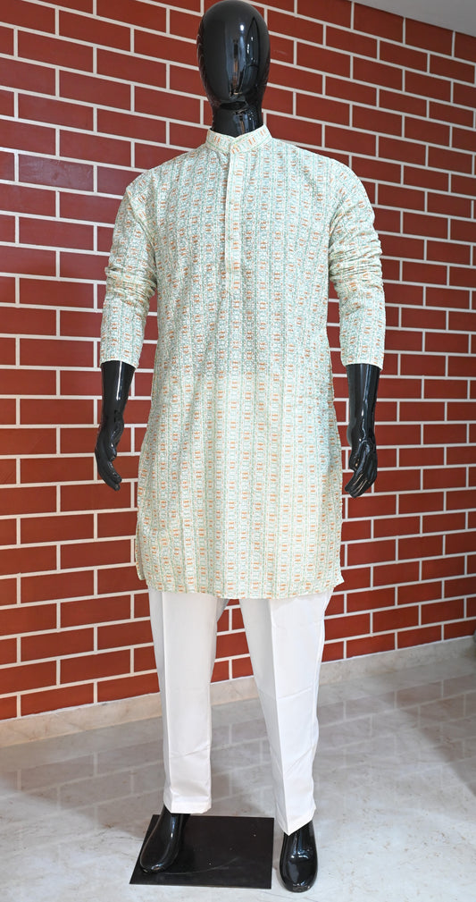 Rajwadi Embroidery Sequence Men's Kurta Pastel Collection 2#