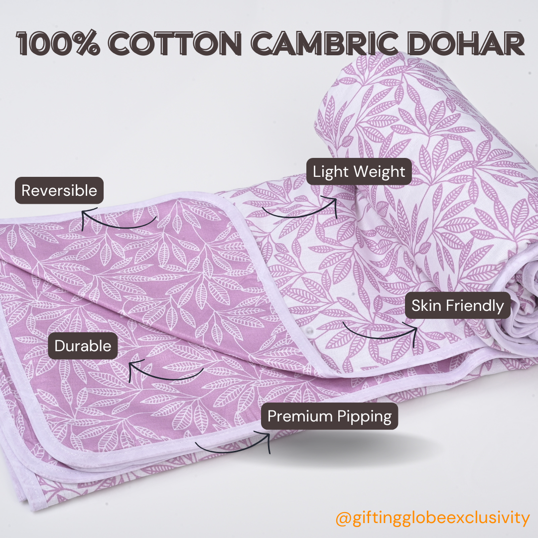 Single & Double Bed 100% Cotton Cambric AC Dohar with Small Leaves Pattern