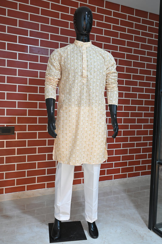 Rajwadi Embroidery Sequence Men's Kurta Pastel Collection 1#