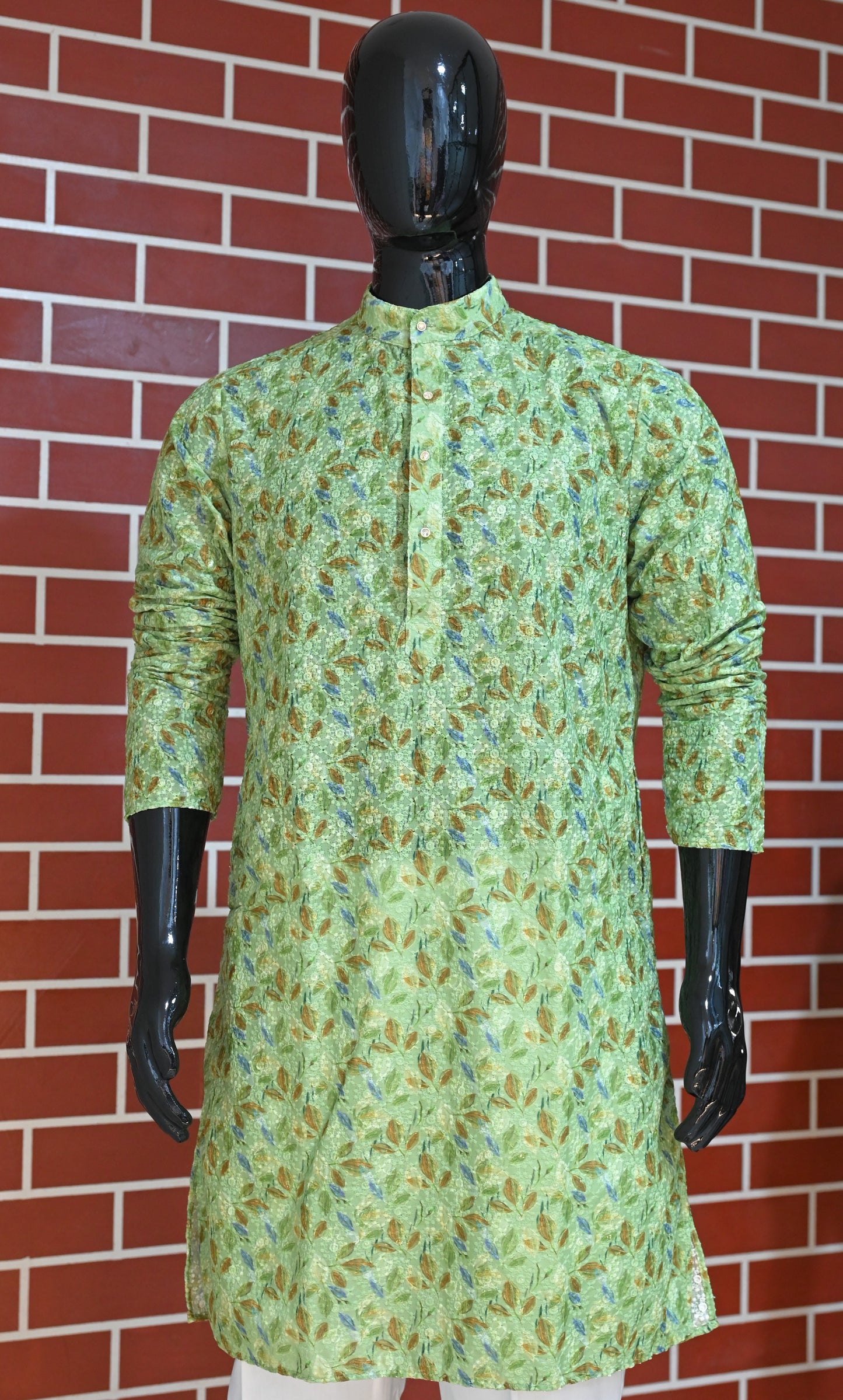 Rajwadi Embroidery Sequence Men's Kurta Floral