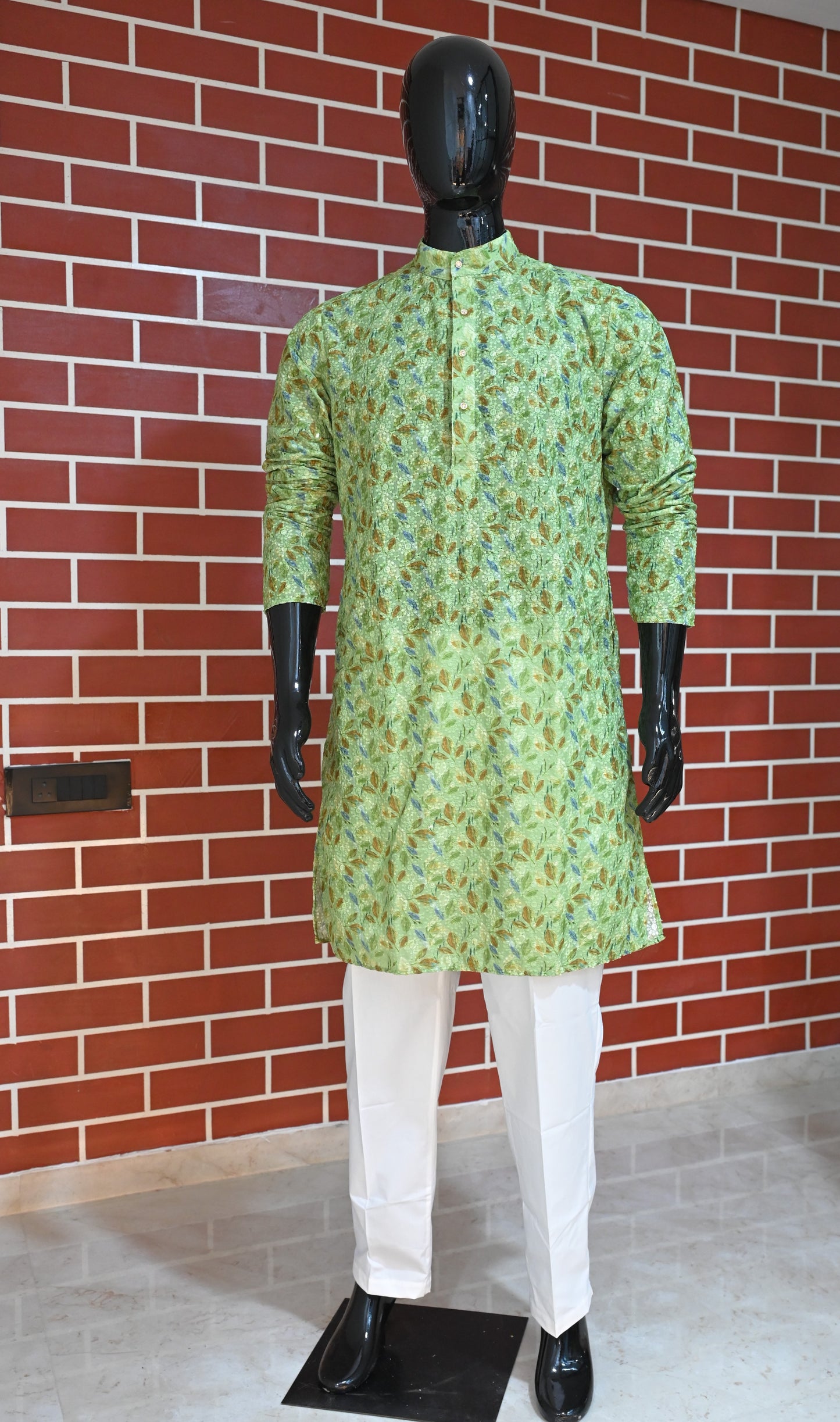 Rajwadi Embroidery Sequence Men's Kurta Floral