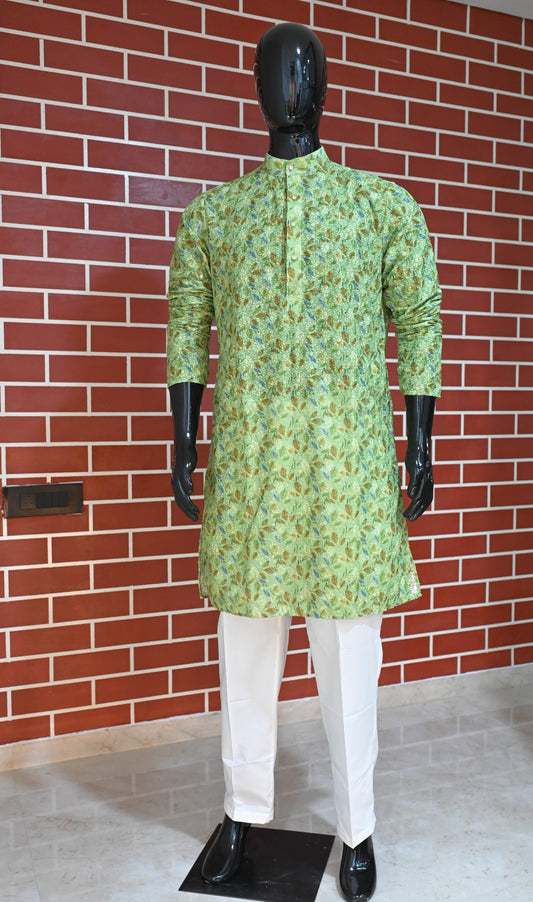 Rajwadi Embroidery Sequence Men's Kurta Floral