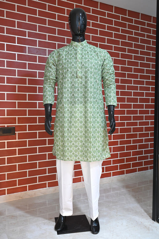 Forest Green Rajwadi Embroidery Sequence Men's Kurta