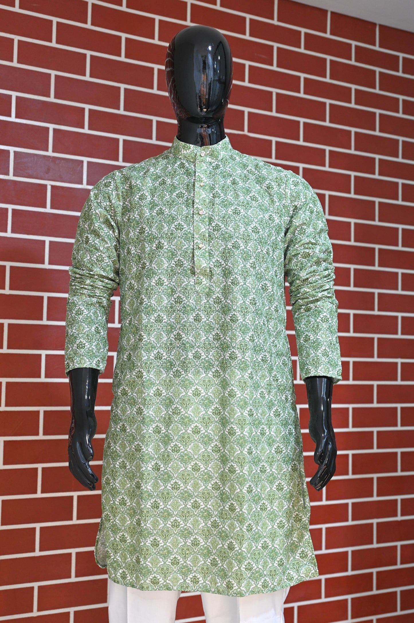 Forest Green Rajwadi Embroidery Sequence Men's Kurta