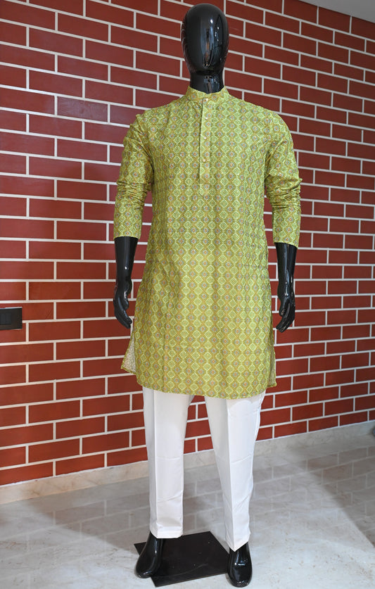 Rajwadi Embroidery Sequence Men's Kurta Geometric Design