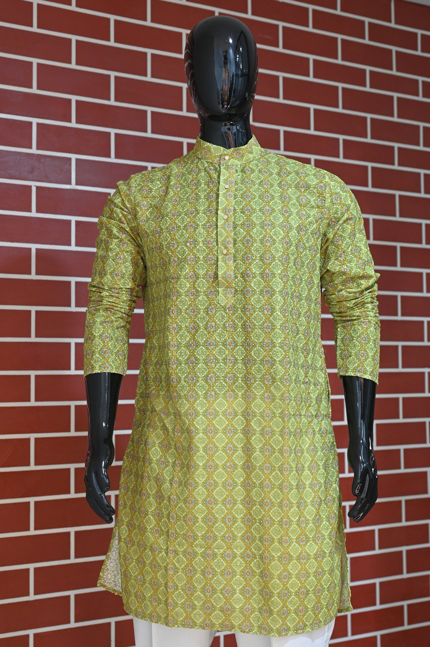 Rajwadi Embroidery Sequence Men's Kurta Geometric Design