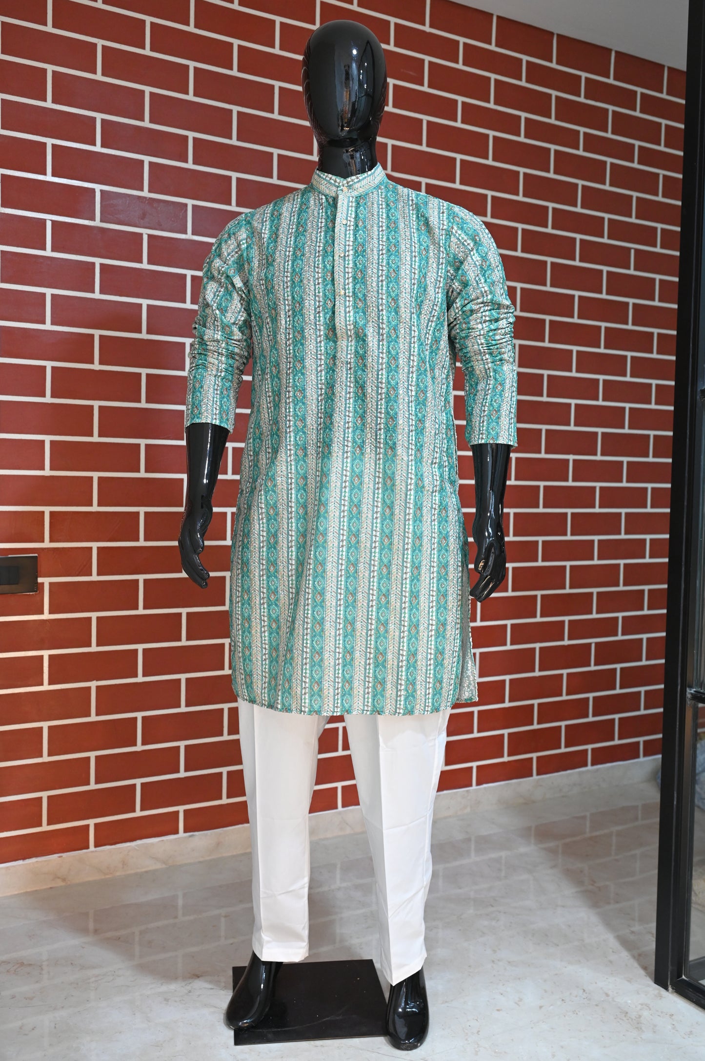 Rajwadi Embroidery Sequence Men's Kurta Striped Collection