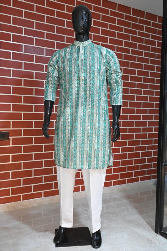 Rajwadi Embroidery Sequence Men's Kurta Striped Collection