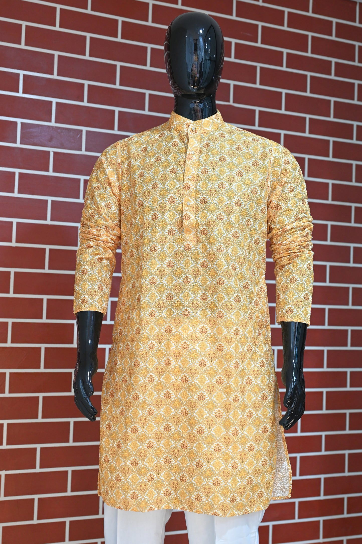 Sunshine Yellow Rajwadi Embroidery Sequence Men's Kurta